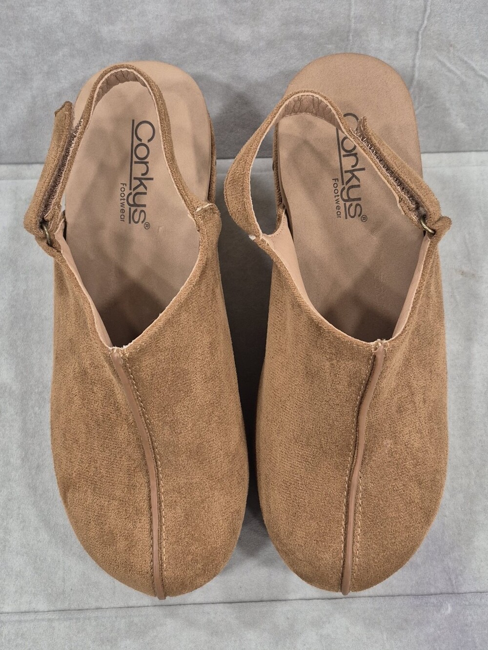 Corkys Make Em Blush clogs women's 7 brown faux suede Studs cork edge cushion - Picture 2 of 12
